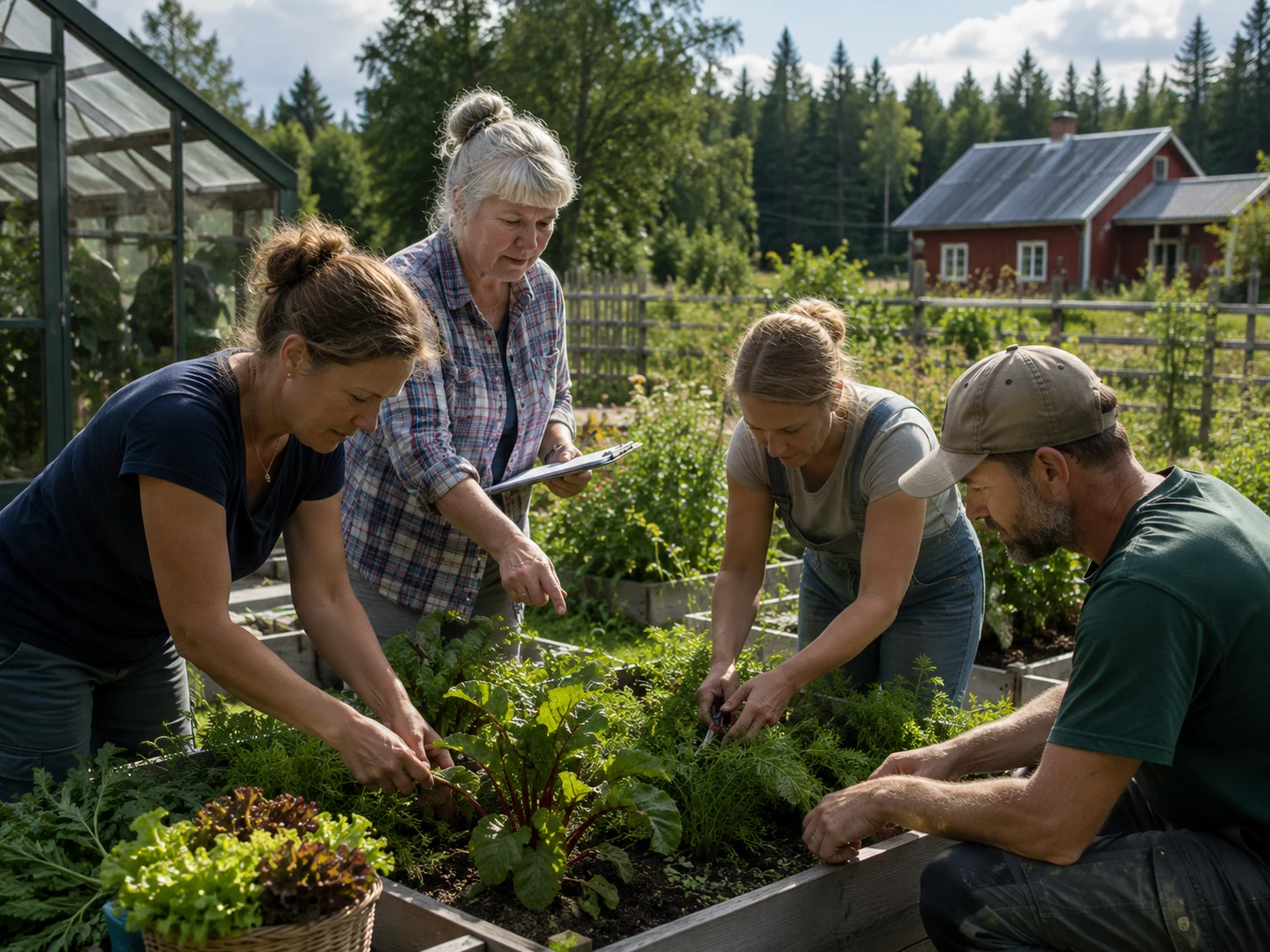 A Finnish community group working together in a food garden